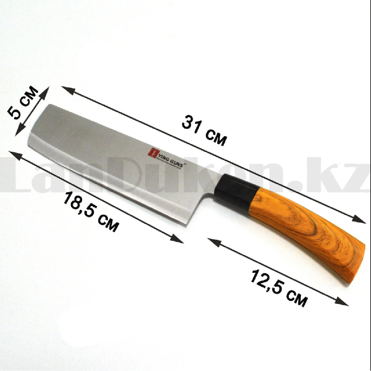 Нож накири из нержавеющей стали с пластиковой рукояткой под дерево Ying guns 31 см - фото 2 - id-p106543064
