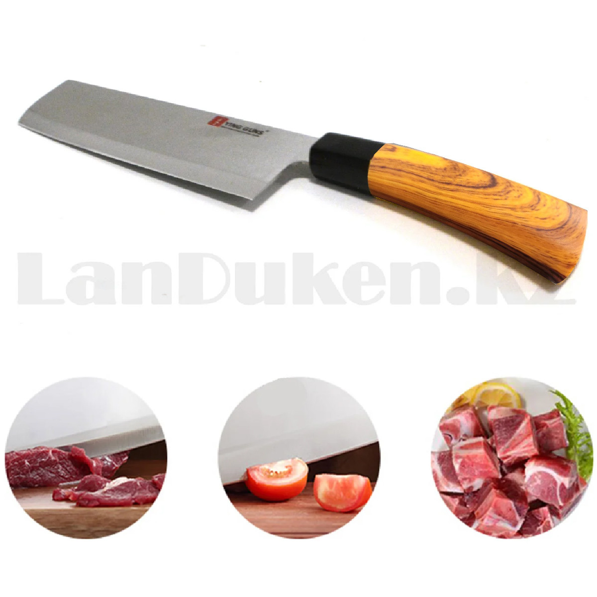 Нож накири из нержавеющей стали с пластиковой рукояткой под дерево Ying guns 31 см - фото 5 - id-p106543064