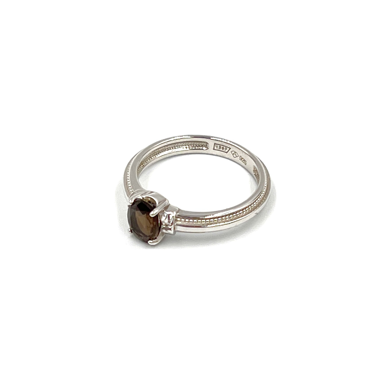 Кольцо из родированного серебра с Раухтопазом и Бриллиантами, размер 17 - фото 2 - id-p106572766