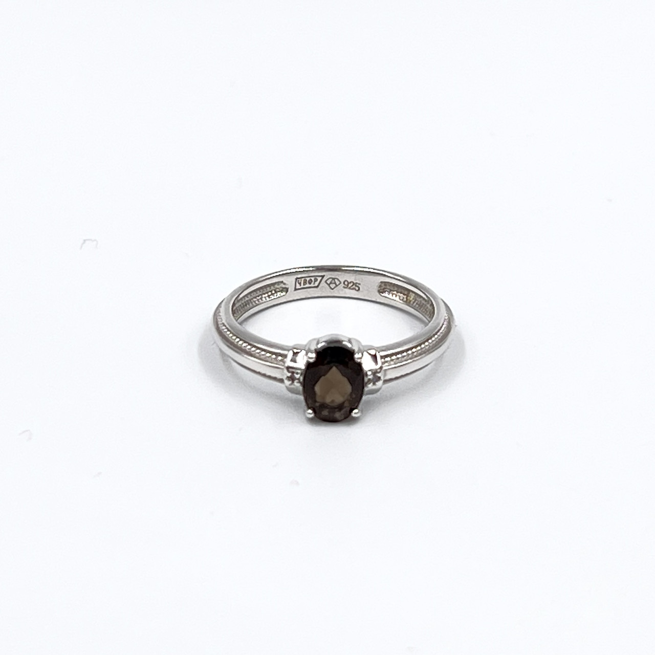 Кольцо из родированного серебра с Раухтопазом и Бриллиантами, размер 17 - фото 3 - id-p106572766