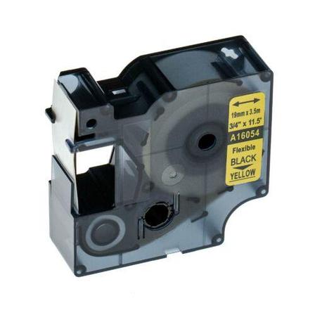 Картридж для Dymo 16054 типа D1, высокоэффективная гибкая с нейлоновой лентой (19мм х 3.5м, черный на желтом), фото 1