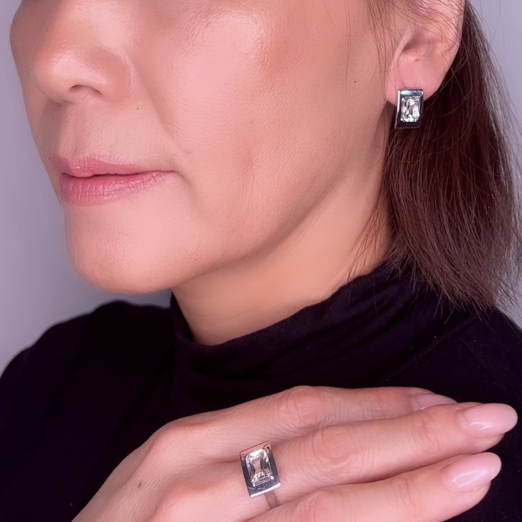 Кольцо из родированного серебра с празиолитом. Размер кольца 17,5 - фото 6 - id-p106573830