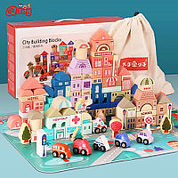 Ағаш конструктор - 115 деталь, Magic Color City Building Blocks