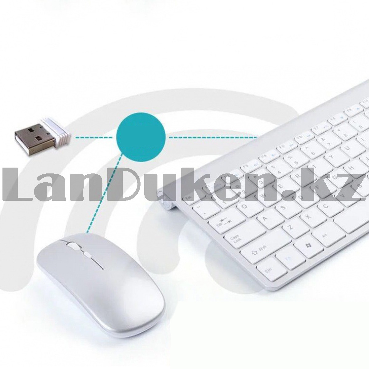 Комплект клавиатура и мышь беспроводные с USB- приемником на батарейках silver - фото 3 - id-p106586204