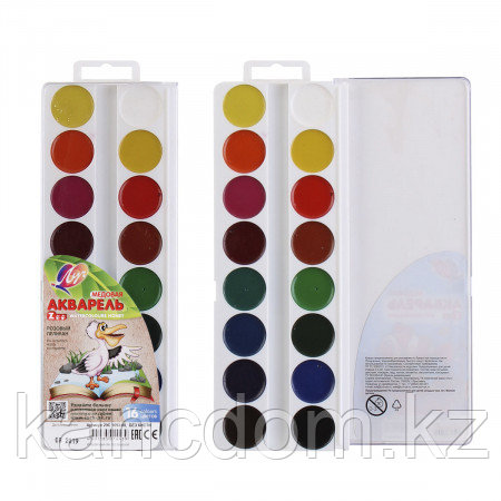 Краска Акварель медовая Луч "ZOO" 16 цветов, без кисти, в пластиковом пенале. Розовый Пеликан 29С169