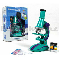 Детский Микроскоп с 3 объективами 450х 200х 100х с приборами бирюзовый
