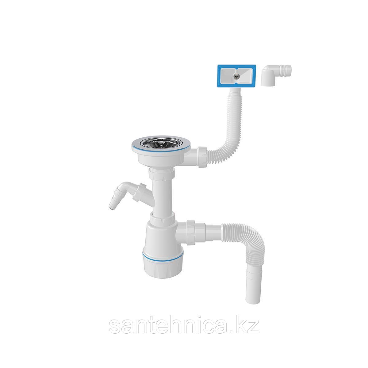 Сифон для кух. мойки 3 1/2" с КВАДР перел стир с гофрой 1 1/2"*40/50 1047 (20)