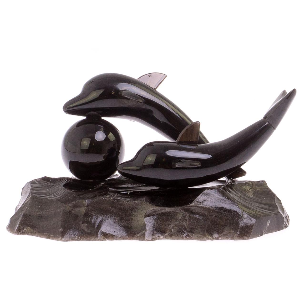 Сувенир фигурка "Пара дельфинов" из черного обсидиана 125453 - фото 2 - id-p106623673