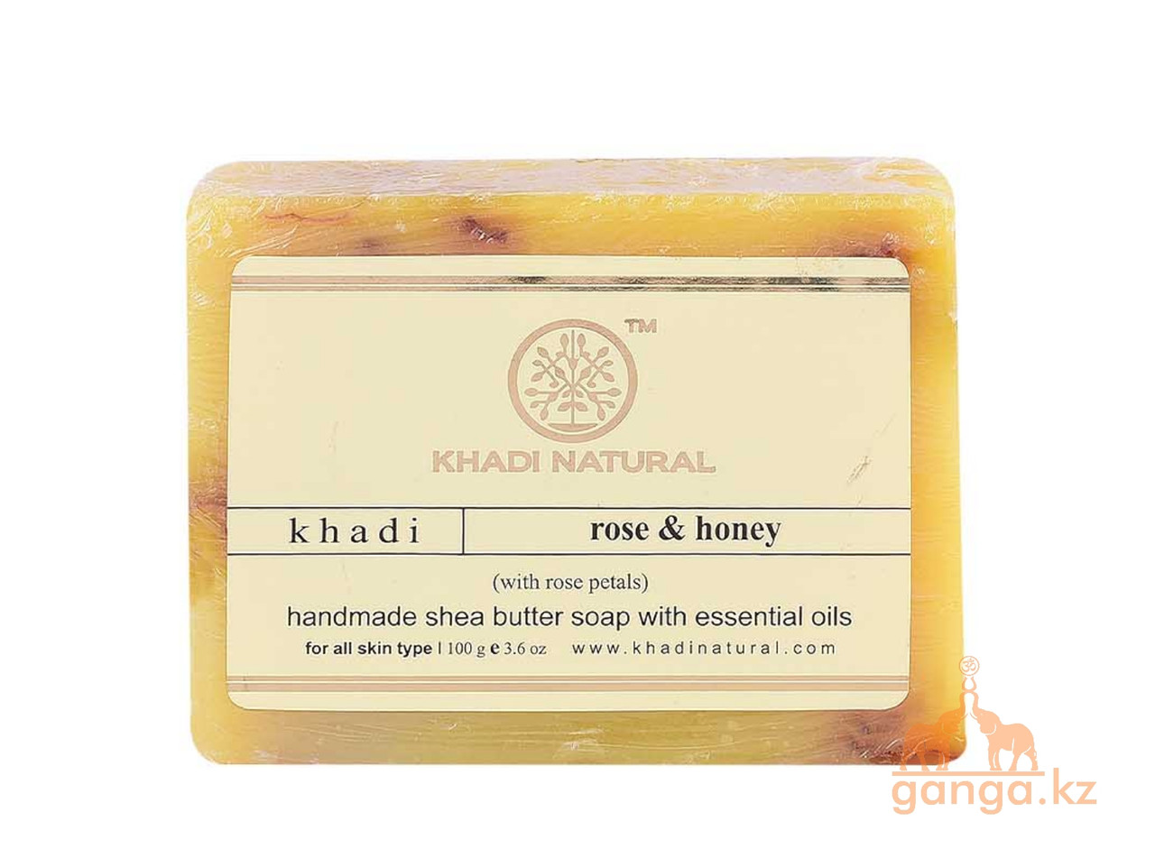 Мыло Кхади Роза и Мёд с маслом ши (Rose & Honey Soap KHADI), 100 гр