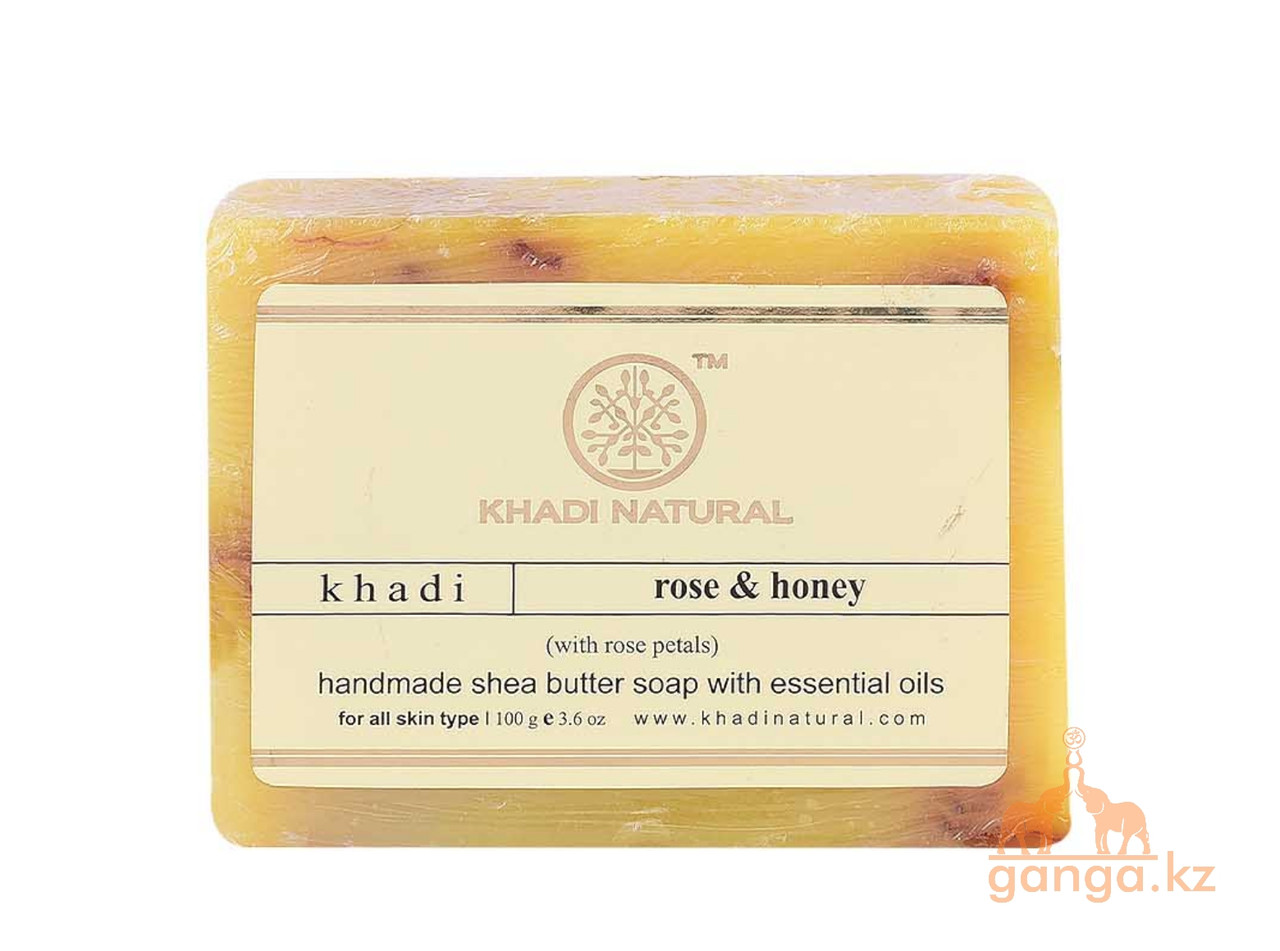 Мыло Кхади Роза и Мёд с маслом ши (Rose & Honey Soap KHADI), 100 гр - фото 1 - id-p106586581