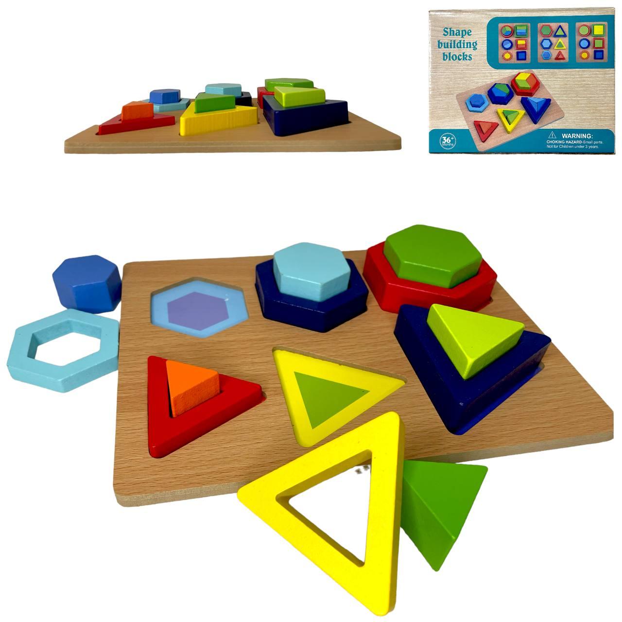 92-203 Вкладыш геометрические фигуры (дерево) Shape building block 23*18см