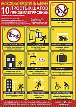 Плакат 10 простых шагов при землетрясении