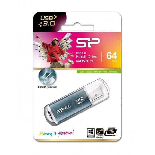 Флешка USB Silicon Power, Marvel M01 SP064GBUF3M01V1B, 64GB, Синий ,flash USB 3,1, blue - фото 1 - id-p103671111