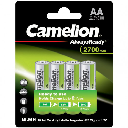 CAMELION AlwaysReady Ni-MH Rechargeable 4 шт. в блистере батарейка (NH-AA2700ARBP4) - фото 1 - id-p106682702
