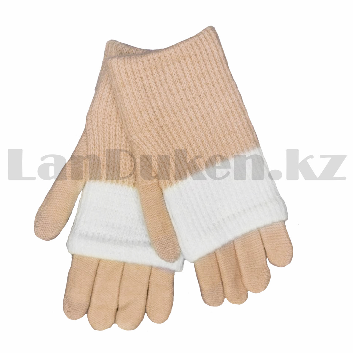 Женские перчатки двойные с сенсорными пальчиками пудровые - фото 2 - id-p106649349