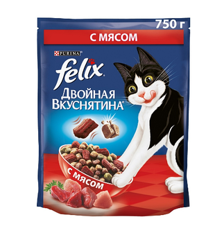Felix ДВОЙНАЯ ВКУСНЯТИНА для кошек с мясом,600гр