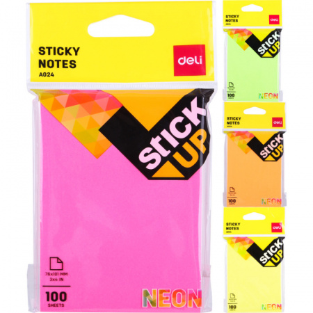 Клейкие листки DELI "Stick Up", 76 х101 мм, ассорти неоновые, 100 листов - фото 1 - id-p106694478