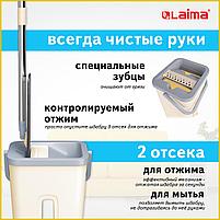 Швабра с отжимом и двухкамерным ведром 7 л/5 л, насадка МОП, набор для уборки LAIMA SMART MOP, фото 3