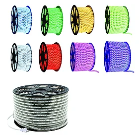 Светодиодная лента (дюралайт плоский ) теплый 5050 220v - 100м