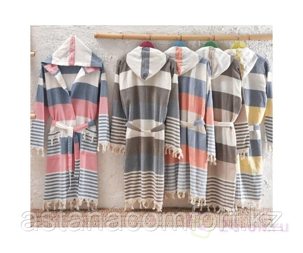 Халат-пештемаль с капюшоном, банный льняной. Турция, фото 1