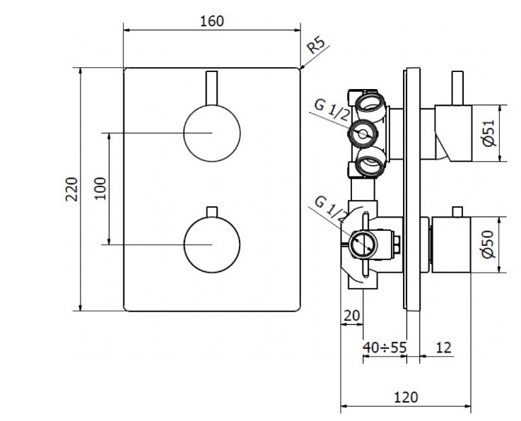 Смеситель Teorema TERMO INC 1-5 VIE JABIL VERTICALE ONE 15 встраевыемый вертикально 57045110041 - фото 2 - id-p106721521