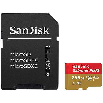 SANDISK Memory Flash cards 256ГБ Extreme Plus Micro SDXC Class 10/UHS-I U3/Video Speed Class V30/Application