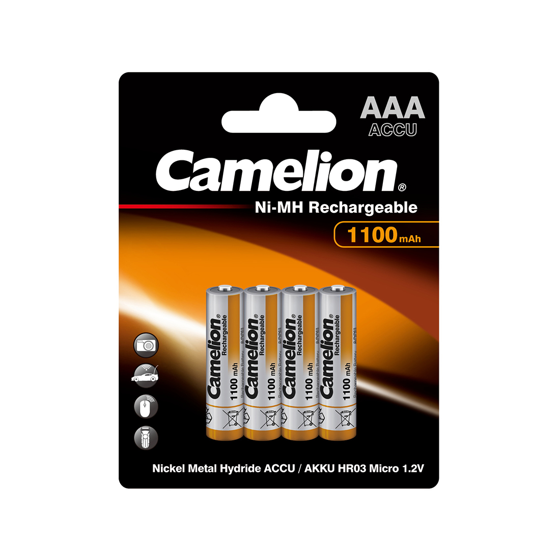 Аккумулятор, CAMELION, NH-AAA1100BP4, Lockbox Rechargeable, AAA, 1.2V, 1100 mAh, 4 шт. в блистере - фото 1 - id-p106722940