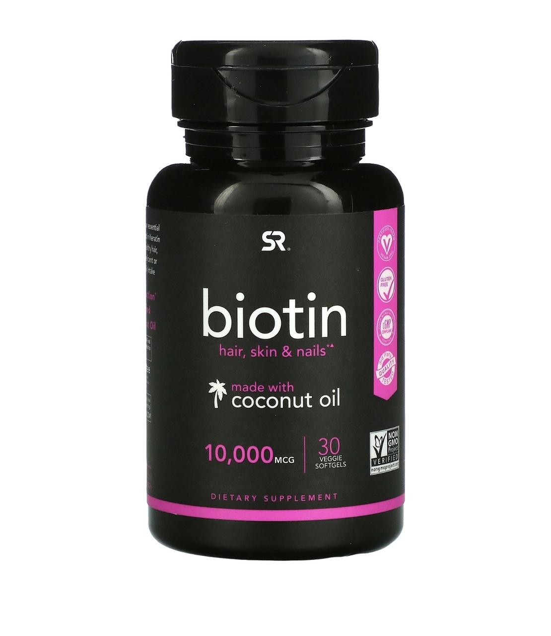 Sports research биотин и кокосовое масло, 10000мкг, 30 растительных капсул - фото 1 - id-p106724067