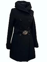 Женское Двубортное Пальто Миди Драповое Черного Цвета 40 размера