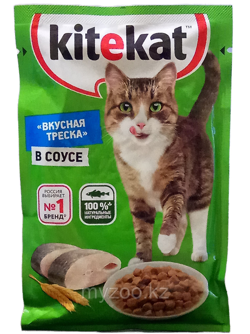 Kitekat для взрослых кошек пауч треска в соусе, 1*85 гр