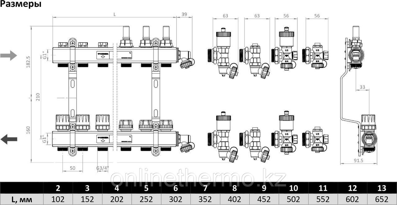 Коллекторные группы 1", 2 x 3/4"EK из латуни с регулирующими и балансировочными клапанами - фото 5 - id-p106684092