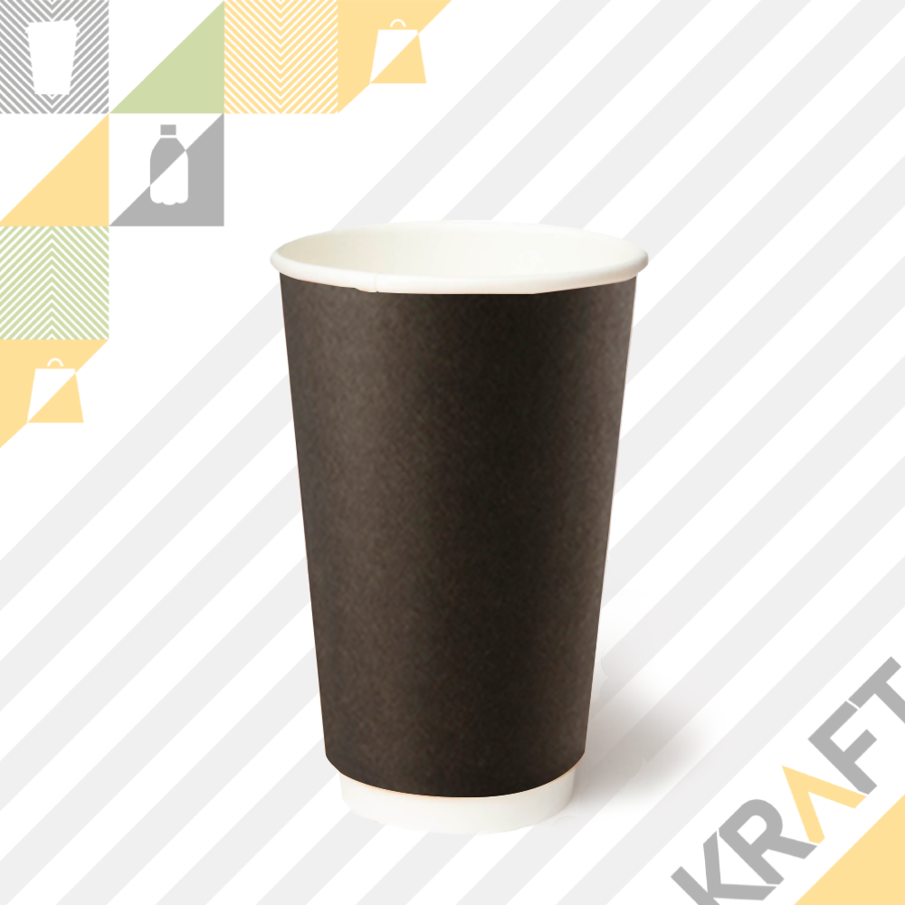 ДВУХСЛОЙНЫЙ Бумажный биоразлагаемый стакан - ЧЕРНЫЙ 450мл (16 OZ / D90) (20/400)