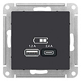 Розетка USB AtlasDesign тип A+C 5В/2.4А 2х5В/1.2А механизм карбон SchE ATN001039, фото 2