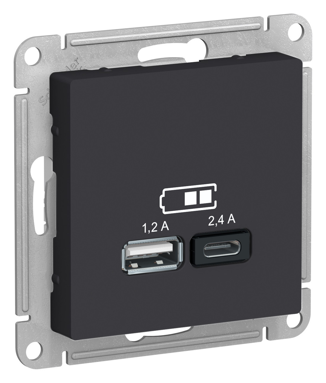 Розетка USB AtlasDesign тип A+C 5В/2.4А 2х5В/1.2А механизм карбон SchE ATN001039