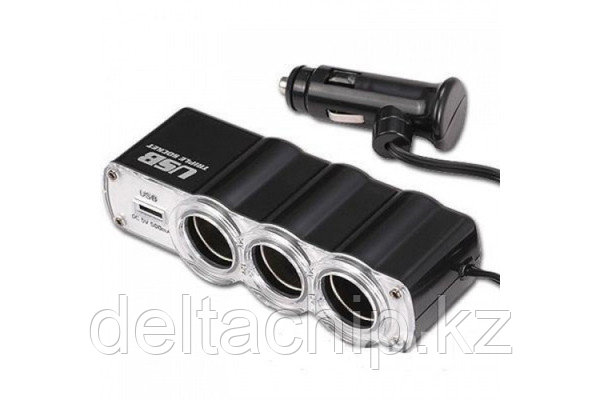 Разветвитель прикуривателя WF-0120 (3 гн.+USB)
