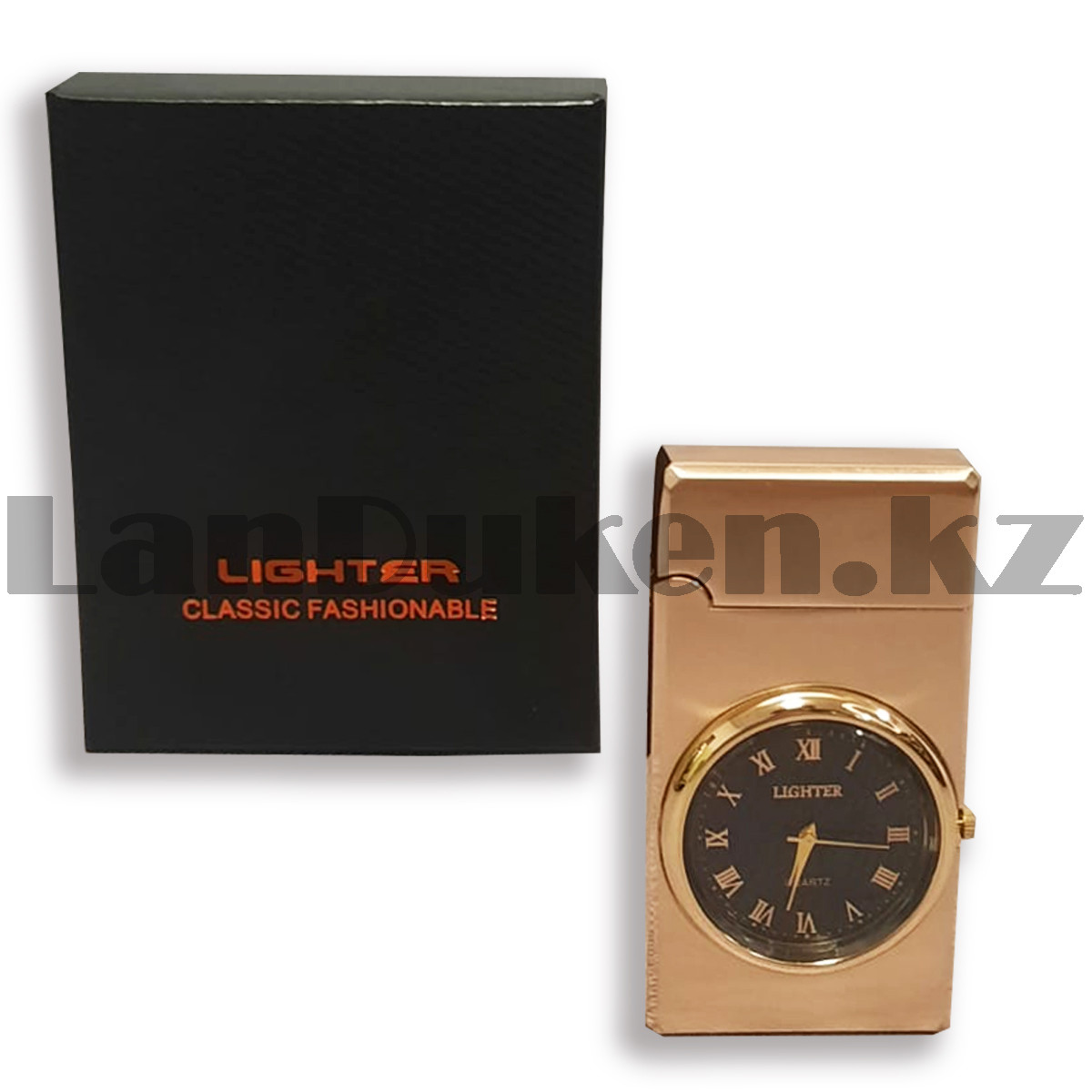 Подарочная зажигалка газовая с часами сувенирная Lighter золотистого цвета - фото 8 - id-p106797246