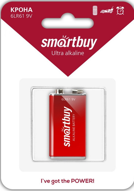 Батарейка алкалиновая Smartbuy 9V Крона 6LR61
