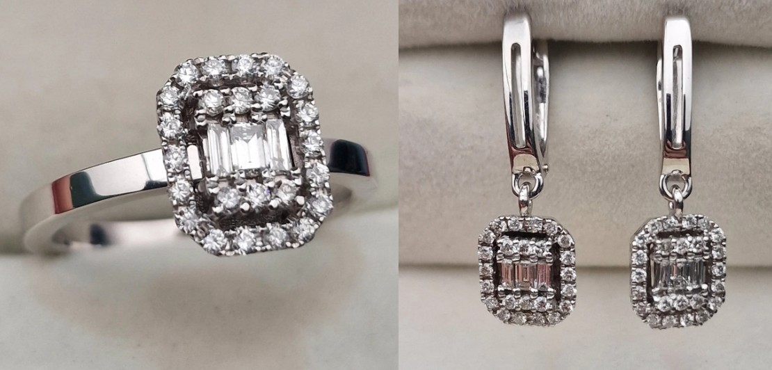 Золотой набор с бриллиантами (кольцо 0.41 Сt SI1-VS2/H VG-Cut, серьги 0.81 Ct VS2/H, VG-Cut )