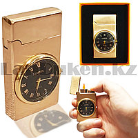 Подарочная зажигалка газовая с часами сувенирная Lighter золотистого цвета