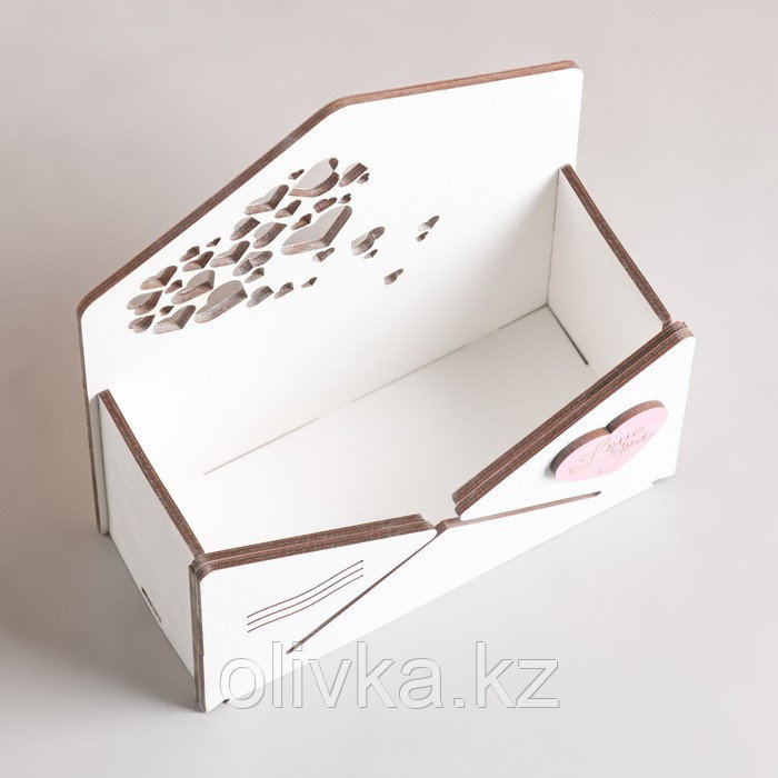 Кашпо деревянное "Конверт Облако сердец", белый, 16×6.8×18.5 см - фото 3 - id-p89160587