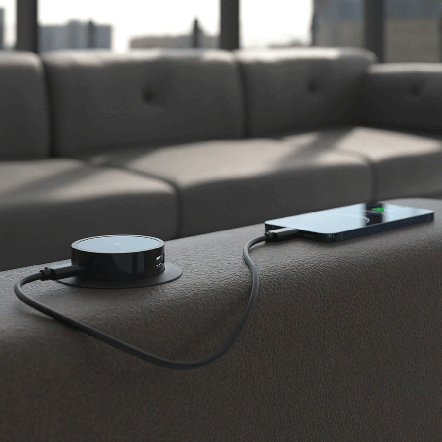 Shelbi Беспроводная зарядка, USB, Type-C для установки в стол, чёрный - фото 1 - id-p106836682