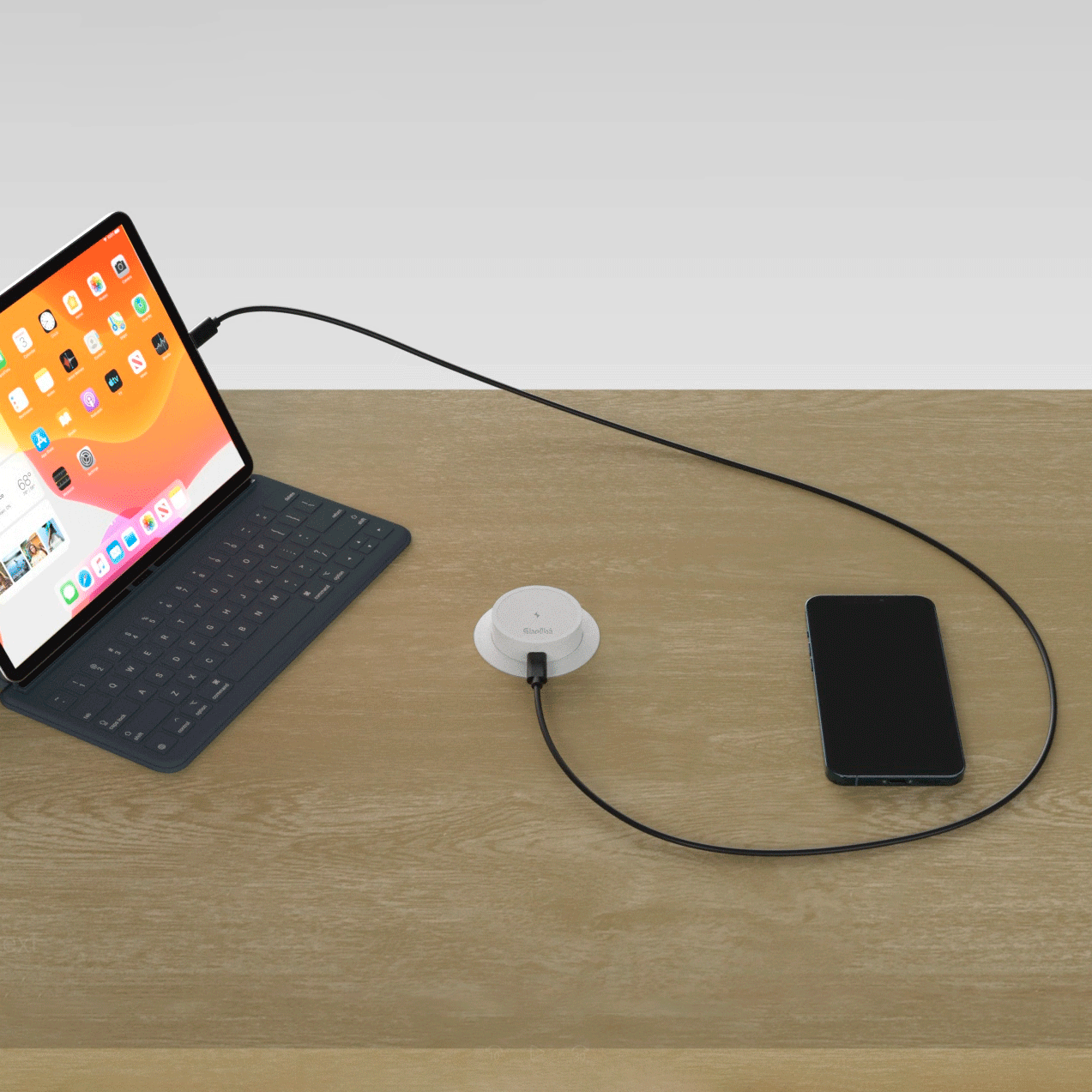 Shelbi Беспроводная зарядка, USB, Type-C для установки в стол, белый - фото 3 - id-p106836762