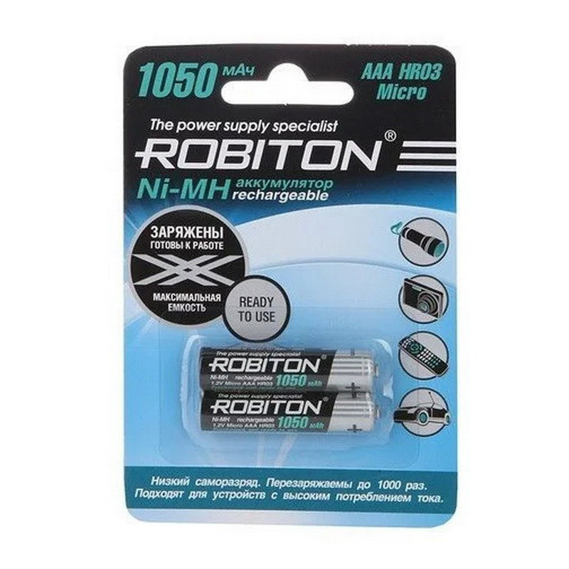 Аккумулятор Robiton_HR03/AAA RTU1050maH Ni-Mh BL2, предзаряженные,  1,2В. блистер, цена за 1 штуку