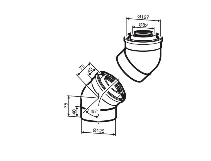 Отвод коаксиальный 45°, Ø 80/125 мм, для котлов GB172i
