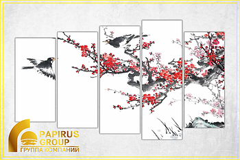 Модульная картина "Сакура с птицами"