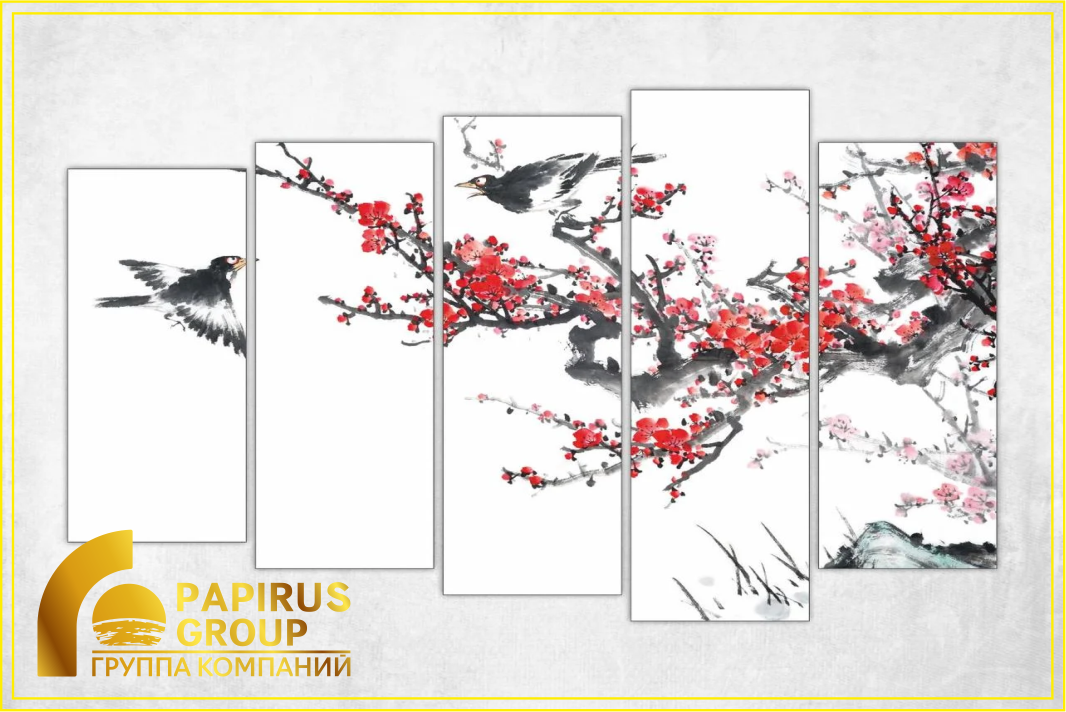 Модульная картина "Сакура с птицами" - фото 1 - id-p43970106