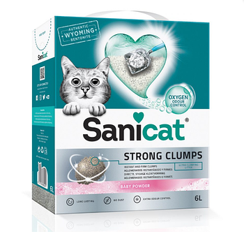 Sanicat Strong Clumps BABY POWDER наполнитель для кошек с запахом детской присыпки,10л