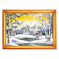 Картина на стену "Зимний вечер" багет дерево 36х46 см, рисунок каменная крошка