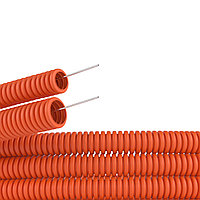 Труба ПНД гибкая гофр. д.20мм, тяжёлая с протяжкой, 100м, цвет оранжевый