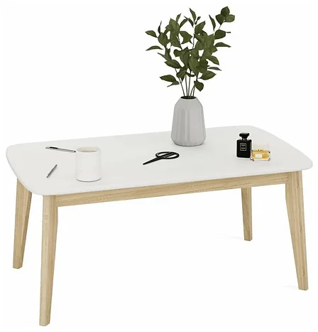 Журнальный стол Калгари белый матовый/дуб натуральный светлый 100x58x46, фото 2